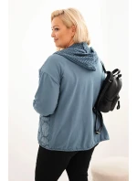 Dámská mikina Plus Size bavlněná rozepínací na zip džínová modrá