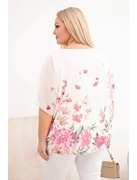 Dámská halenka Plus Size s krátkým rukávem a květinovým potiskem růžová Dámská halenka Plus Size s krátkým rukávem a květinovým potiskem růžová