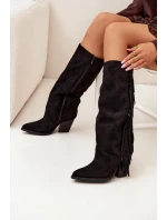 Dámské kovbojky na podpatku s třásněmi Tivara – černé