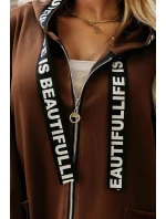 632-2 Ležérní kabát se zipem a módními detaily - čokoládový 632-2 Ležérní kabát se zipem a módními detaily - čokoládový