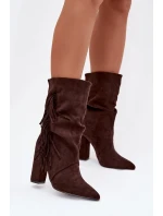 Dámské kotníkové boty na podpatku s třásněmi a žebrováním Zateplené Čokoládové Darlina