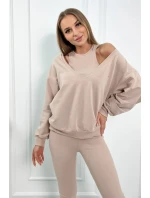 3-dílný set halenka + top + legíny světle béžová