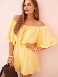 Dámský bavlněný overal bez rukávů s vázáním v pase ecru