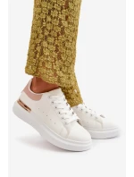 Nízké Dámské Tenisky Na Platformě Z Eko Kůže Bílo-Růžové Nevelena