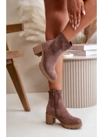 Dámské botky na podpatku na zip eko semišové hnědé Rashmi