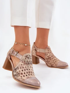 Dámské kožené perforované boty Maciejka 04962-43 béžovo-zlaté