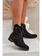 Dámské kotníkové botky na nízkém podpatku s perforovaným vzorem – černé, S.Barski