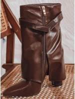 Dámské kozačky na jehlovém podpatku s širokým svrškem hnědé FashionStreet ZY1117 Dámské kozačky na jehlovém podpatku s širokým svrškem hnědé FashionStreet ZY1117