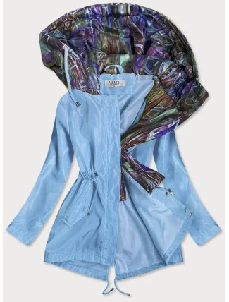 Světle modrá/vícebarevná dámská bunda s ozdobnou kapucí (YR2022)
