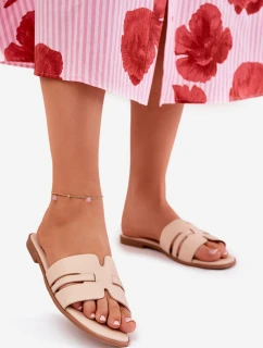 Dámské Pantofle Na Plochém Podpatku S Výřezem Eko Kůže Béžové Ecapus