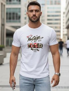 Pánské bavlněné tričko s retro potiskem bílé FashionStreet NX5094R