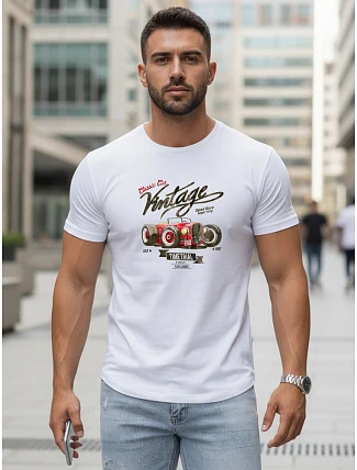 Pánské bavlněné tričko s retro potiskem bílé FashionStreet NX5094R Pánské bavlněné tričko s retro potiskem bílé FashionStreet NX5094R