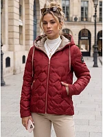 Dámská prošívaná přechodová bunda s kapucí, bordová, FashionStreet TY5885 Dámská prošívaná přechodová bunda s kapucí, bordová, FashionStreet TY5885