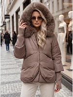 Dámská zimní bunda s kožešinou a kapucí v barvě taupe, FashionStreet TY5888 Dámská zimní bunda s kožešinou a kapucí v barvě taupe, FashionStreet TY5888