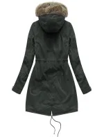 Dámská zimní bunda typu parka v army barvě s mechovitou kožešinovou podšívkou a s kapucí (7602BIG)