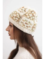 Dámská zimní čepice s barevným přízí a silným nápletem K355 ecru+rudy+zelený