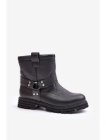 Kožené Dámské Boty Na Plochém Podpatku Černé Lewski 3610