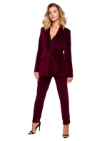 M643 Sametové sako s jedním knoflíkem - vínové