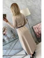 Šaty s ozdobným páskem a nápisem beige