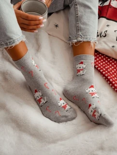 Dámské vánoční ponožky s kočkama šedé