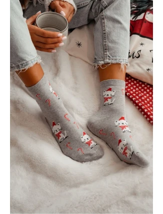Dámské vánoční ponožky s kočkama šedé