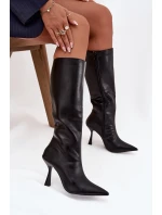 Dámské kozačky na jehlovém podpatku pod kolena Vionette – černé