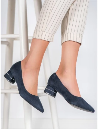 Výborné  lodičky dámské tmavě modré na širokém podpatku