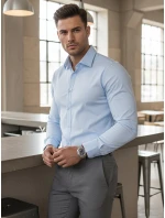 Pánská elegantní hladká modrá košile SLIM FIT FashionStreet DX2614 Pánská elegantní hladká modrá košile SLIM FIT FashionStreet DX2614