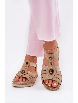 Dámské Sandály Na Klínu S Ozdobami Béžové Inblu RV000015