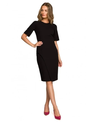 S317 Pouzdrové šaty s dvojitým předním dílem - černé S317 Pouzdrové šaty s dvojitým předním dílem - černé