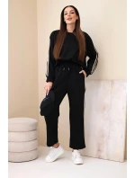 Dámský viskózový máslový komplet s lampasy černý