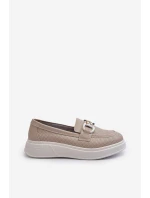 Dámské kožené mokasíny na platformě béžové S.Barski LR720