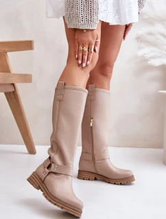 Kožené dámské kozačky nad kolena béžové Lewski 3615