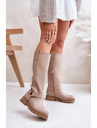 Kožené dámské kozačky nad kolena béžové Lewski 3615