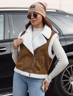Dámská semišová vesta s ovčí kůží WOOLZIP camel FashionStreet TY4741