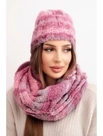 Dámská zimní souprava s mohair čepice a nákrčník s nadýchanou strukturou K500 tmavě růžová