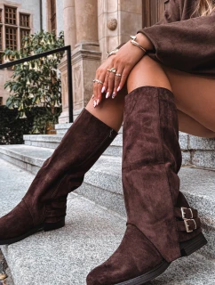 Zateplené dámské kozačky s přezkami čokoládové Umbria