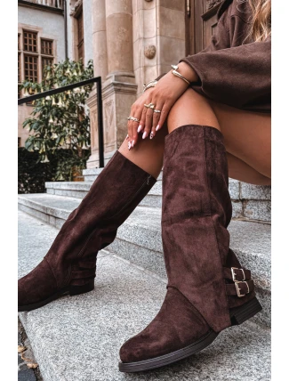 Zateplené dámské kozačky s přezkami čokoládové Umbria