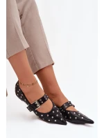 Dámské eko kožené baleríny s kamínky a přezkou Arlenne – černé