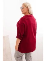 Dámská blůza Plus Size s bavlnou volného střihu s vodním výstřihem bordová