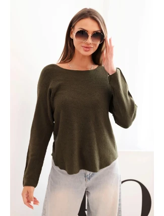 Svetr dámský z viskózy s dlouhým rukávem a kulatým výstřihem tmavé khaki