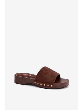 Dámské žabky se zlatými přezkami čokoládové Ferinna