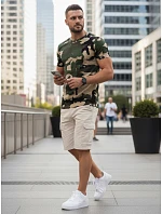 Pánské khaki bavlněné tričko moro FashionStreet RX5599 Pánské khaki bavlněné tričko moro FashionStreet RX5599