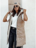 COSYVIVA dámská dlouhá prošívaná vesta s kapucí béžová FashionStreet TY4602