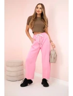 Máslové kalhoty zavazované v pase růžový Máslové kalhoty zavazované v pase růžový