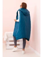 Dámská prošívaná vesta Plus Size s kapucí na zip mořská