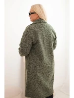 Dámský kabát Plus Size s vlnou a velkým límcem khaki