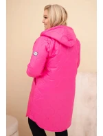 Dámská zimní péřová bunda Plus Size s kapucí neonově růžová