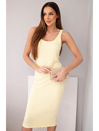 Dámské viskózové žebrované šaty na ramínkách žluté Dámské viskózové žebrované šaty na ramínkách žluté