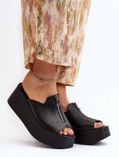 Zazoo 2916 Dámské žabky na masivní platformě se zipem Černé